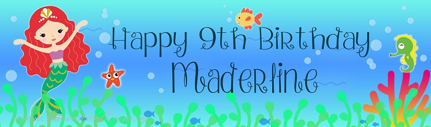 Red Hair Mermaid Birthday Customized Banner